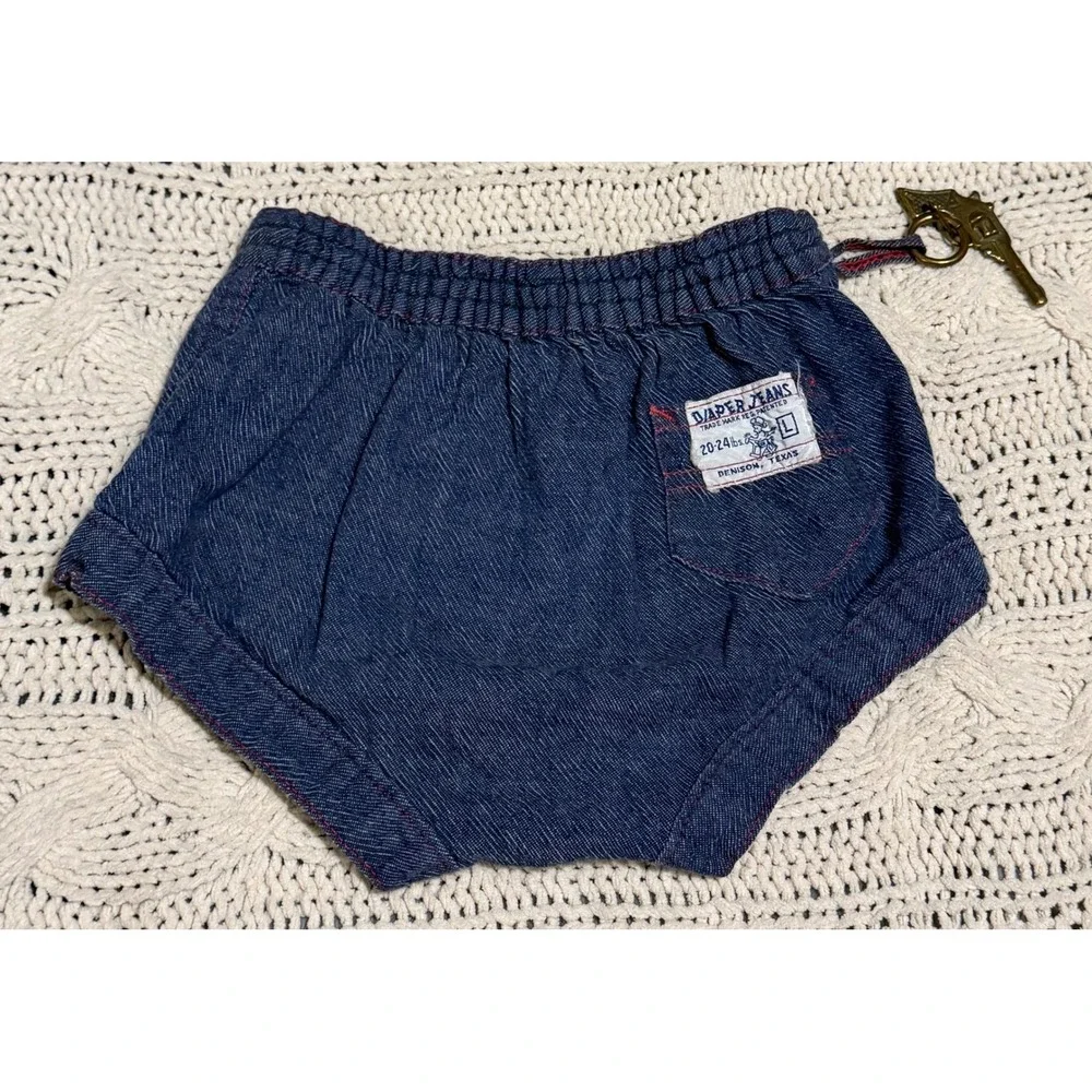 Vintage Diaper Jeans Denim Diaper Cover Bloomers Western Pistol Charm Blue L